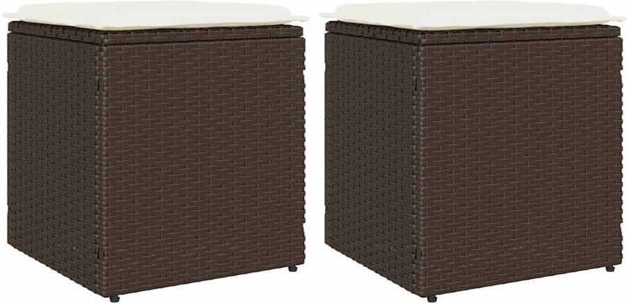 VidaXL Tuinkrukken 2 stuks Bruin Inclusief Kussens Kruk Krukken Krukje Plantenkrukje