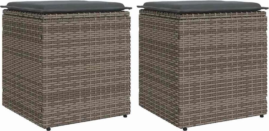 VidaXL Tuinkrukken met kussens 2 st 40x40x43 cm poly rattan grijs