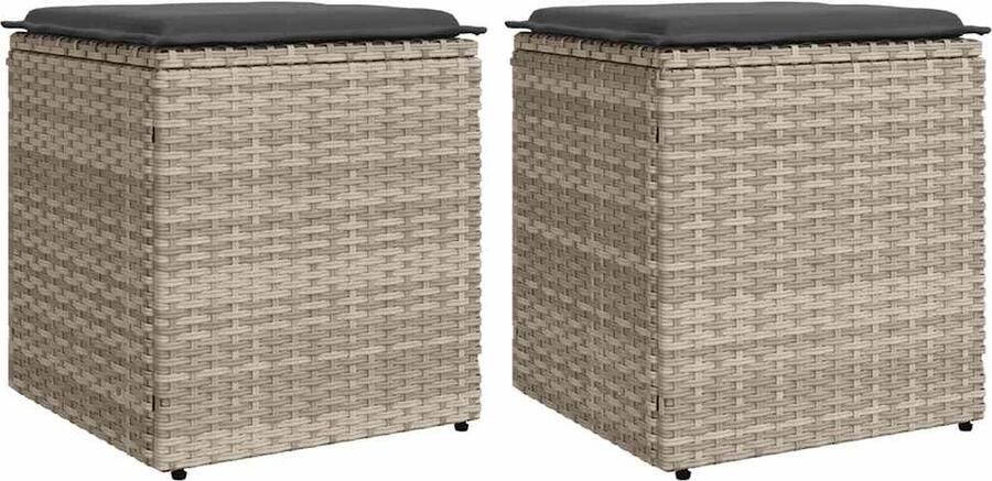 VidaXL Tuinkrukken met kussens 2 st 40x40x43 cm poly rattan lichtgrijs