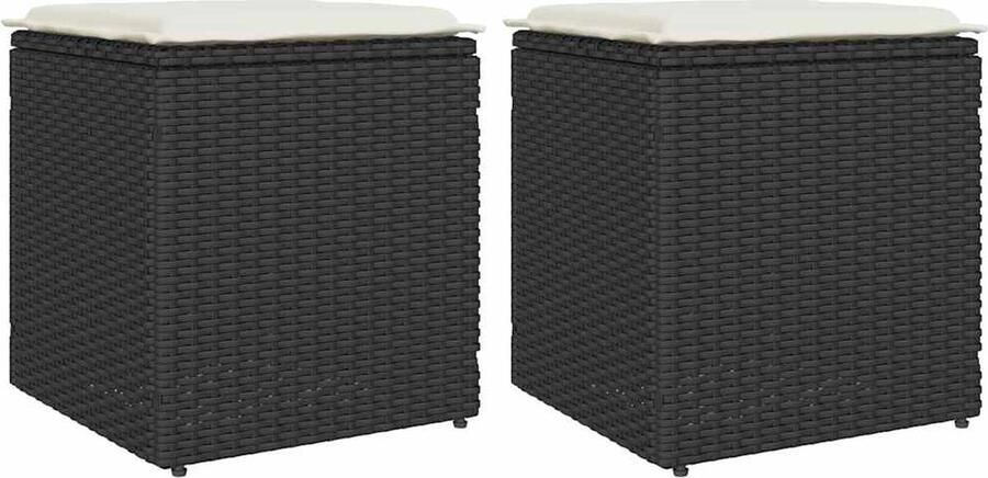 VidaXL Tuinkrukken met kussens 2 st 40x40x43 cm poly rattan zwart