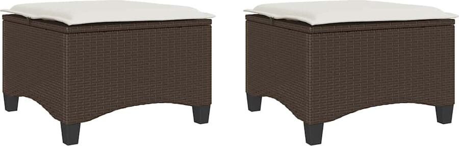 VidaXL Tuinkrukken met kussens 2 st 55x55x36 cm poly rattan bruin