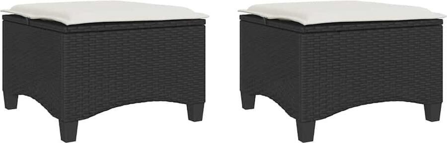 VidaXL Tuinkrukken met kussens Set van 2 Zwart Tuinkruk Tuinkrukken Krukje Rattan Krukje