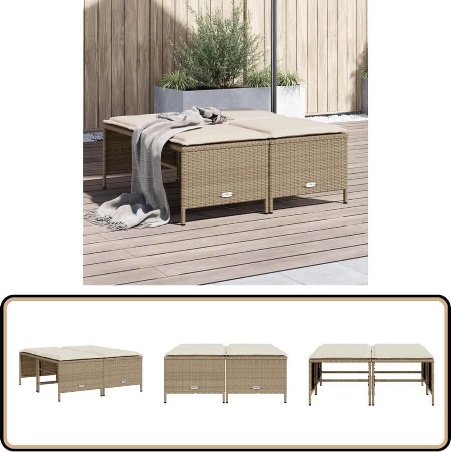 VidaXL -Tuinkrukken-met-kussens-4-st-poly-rattan-beige