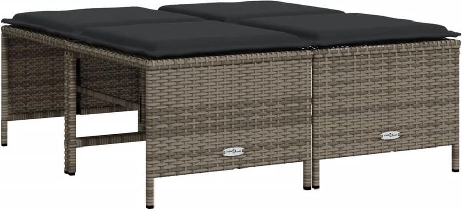 VidaXL Tuinkrukken met kussens 4 stuks Grijs Tuinkruk Tuinkrukken Krukje Rattan Krukje