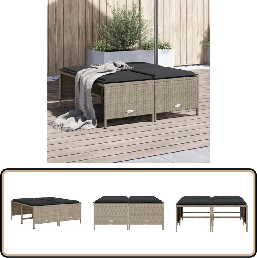VidaXL -Tuinkrukken-met-kussens-4-st-poly-rattan-lichtgrijs