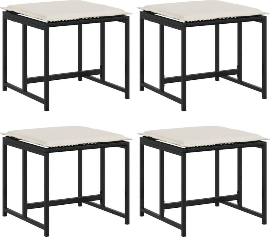 The Living Store Tuinkrukken PE-rattan en staal 40 x 40 x 35 cm Comfortabele kussens Set van 4 Tuinkrukken Tuinstoelen Buitendecor Lounge Set Terrasdecor - Foto 2
