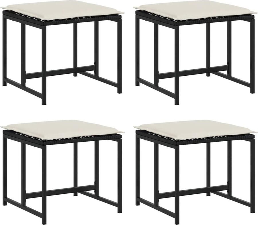 The Living Store PE-Rattan Tuinkrukken 40x40x35 cm Zwart Crèmewit Kussen Gepoedercoat Staal Tuinkrukken Outdoor Seating Patio Furniture Garden Chairs Lounge Chair - Foto 3