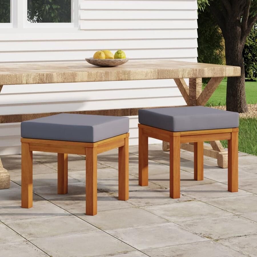 VidaXL Tuinkrukken Set van 2 Acaciahout en Kussens Tuinkrukken Acacia Hout Outdoor Stoel Lounge Bank Balkon Meubel Tuinstoel Terrasstoelen Buitendrank - Foto 2