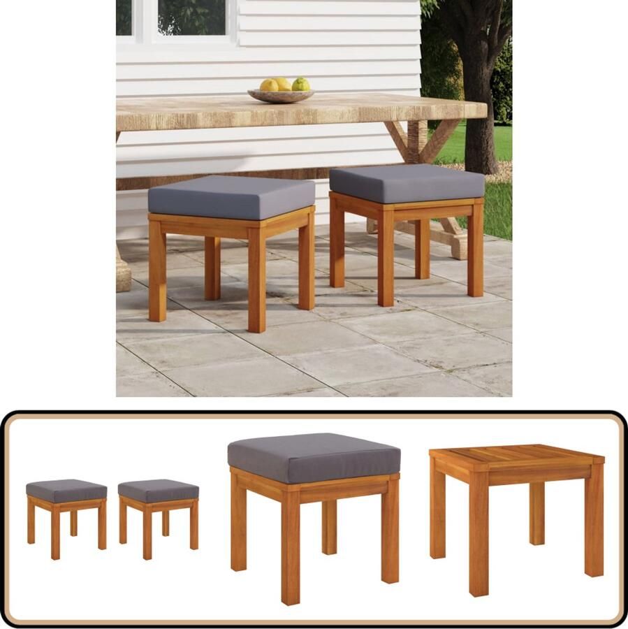 VidaXL Tuinkrukken Set van 2 Acaciahout en Kussens Tuinkrukken Acacia Hout Outdoor Stoel Lounge Bank Balkon Meubel Tuinstoel Terrasstoelen Buitendrank