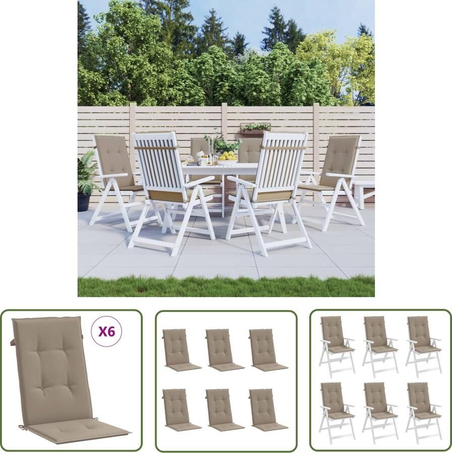 The Living Store Tuinstoelkussens 6 st hoge rug 120x50x3 cm stof taupe Tuinstoel Kussentje Tuinkussen Outdoor Kussen Zitkussen Lounge Kussen