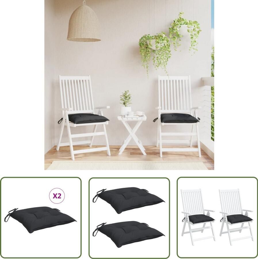 The Living Store Stoelkussens 2 st 40x40x7 cm oxford stof zwart Comfortabele Stoelkussens Tuinkussens Outdoor Kussens Zitzakken Lounge Kussens