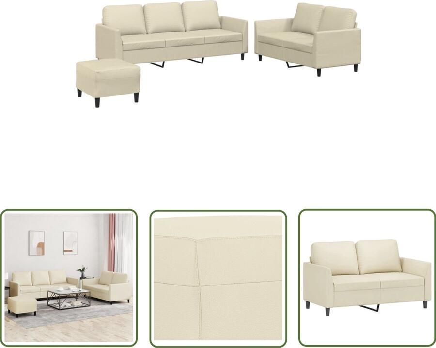 The Living Store Loungeset Kunstleer Crème 2-zitsbank en 3-zitsbank Comfortabele zitting Stabiel frame Voetenbank inclusief Afmetingen- 140 x 77 x 80 cm 200 x 77 x 80 cm Montage vereist