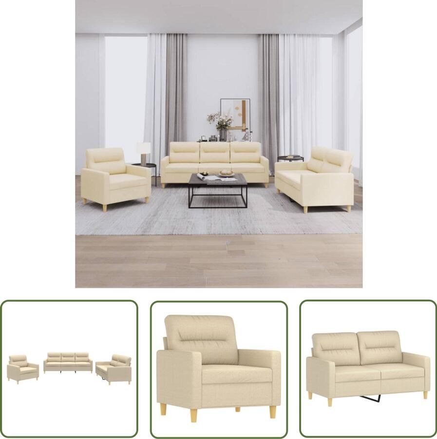 The Living Store 3-delige Loungeset met kussens stof crèmekleurig Loungeset Tuinlounge Buitenset Lounge Set Creme Kleur