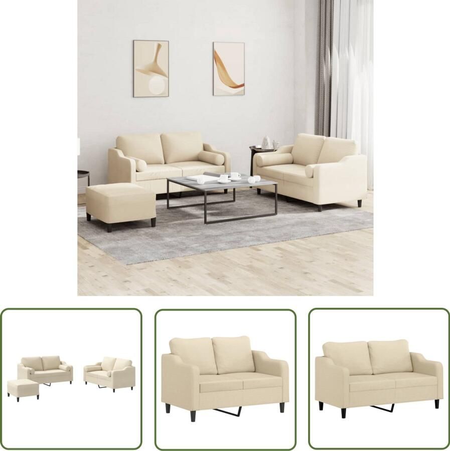 VidaXL Tuinlounge Loungeset 3-delige Loungeset met kussens stof crèmekleurig Buitenspeelplezier Lounge Meubilair Relaxstoel