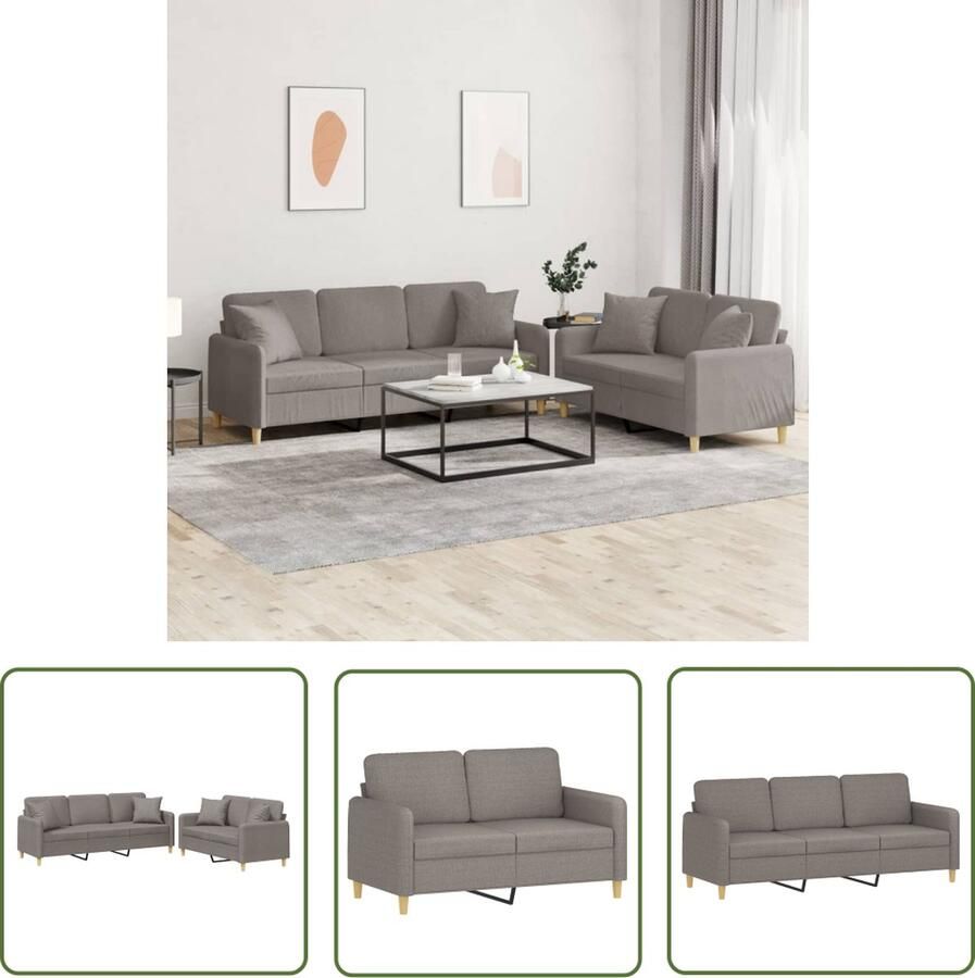 The Living Store 2-delige Loungeset met kussens stof taupe Loungebank Tuinmeubel Buitenbank Lounge Set Relaxstoel