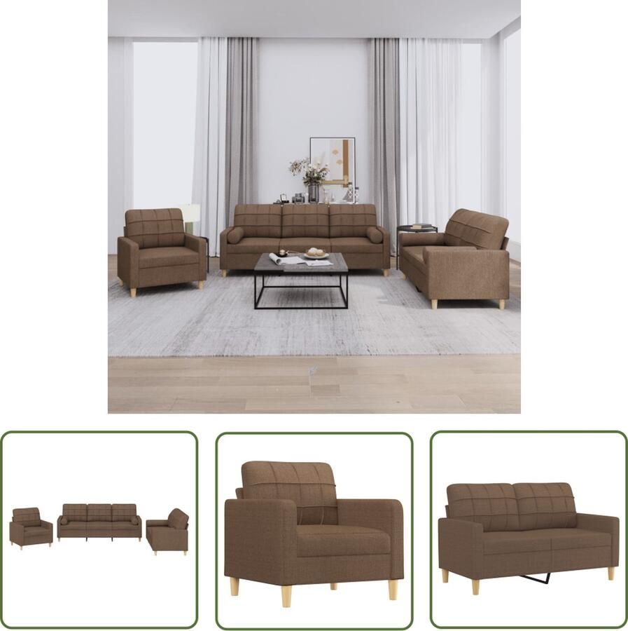 The Living Store 3-delige Loungeset met kussens stof bruin Loungeset Tuinmeubel Buitenleven Bruine Lounge Set Loungebank