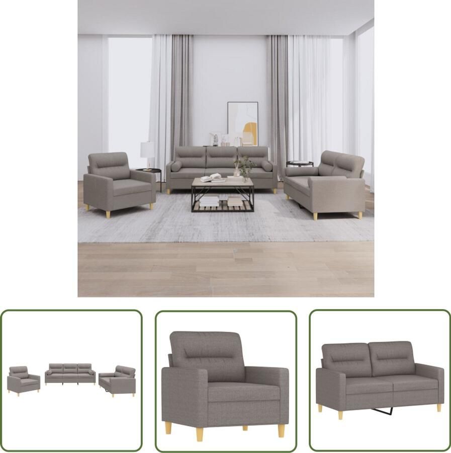The Living Store 3-delige Loungeset met kussens stof taupe Loungeset Tuinmeubel Lounge Set Buiten Meubilair Loungebank