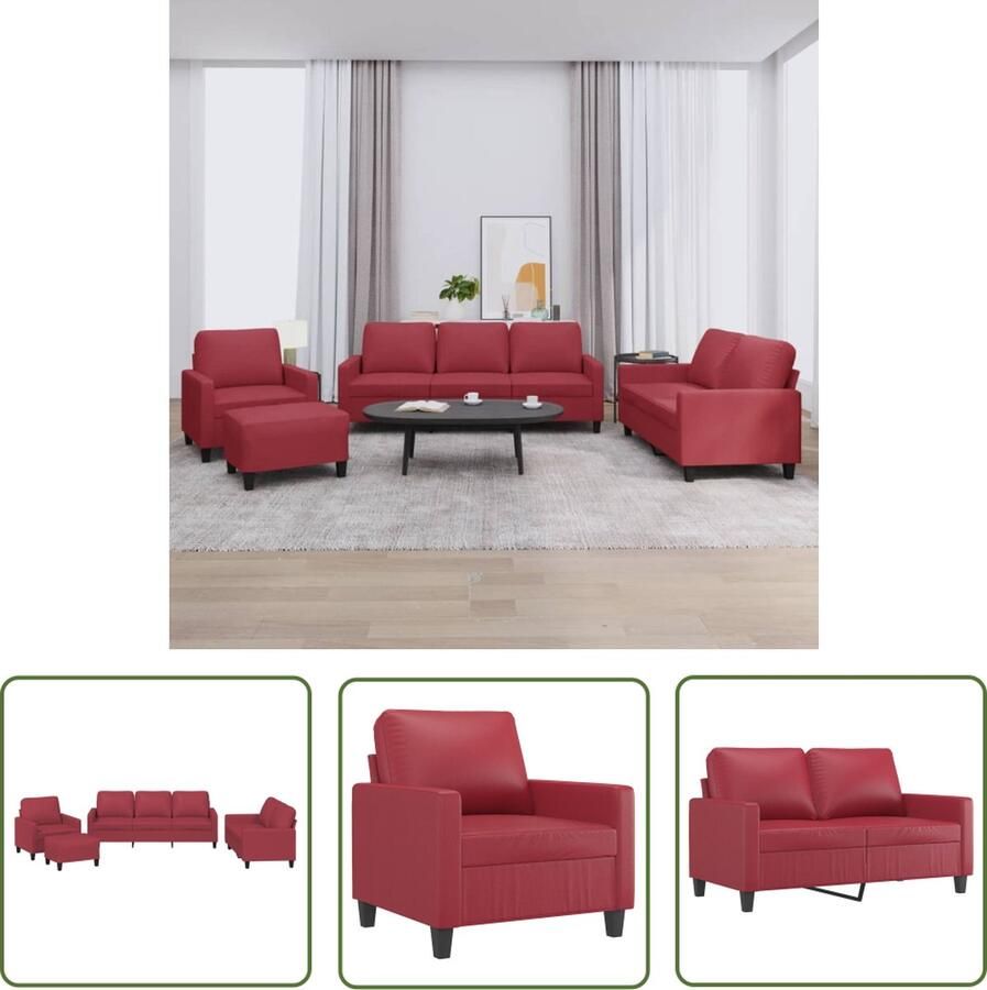 The Living Store 4-delige Loungeset met kussens fluweel wijnrood Loungeset Tuinmeubel Buitenset Loungebank Rood Meubilair