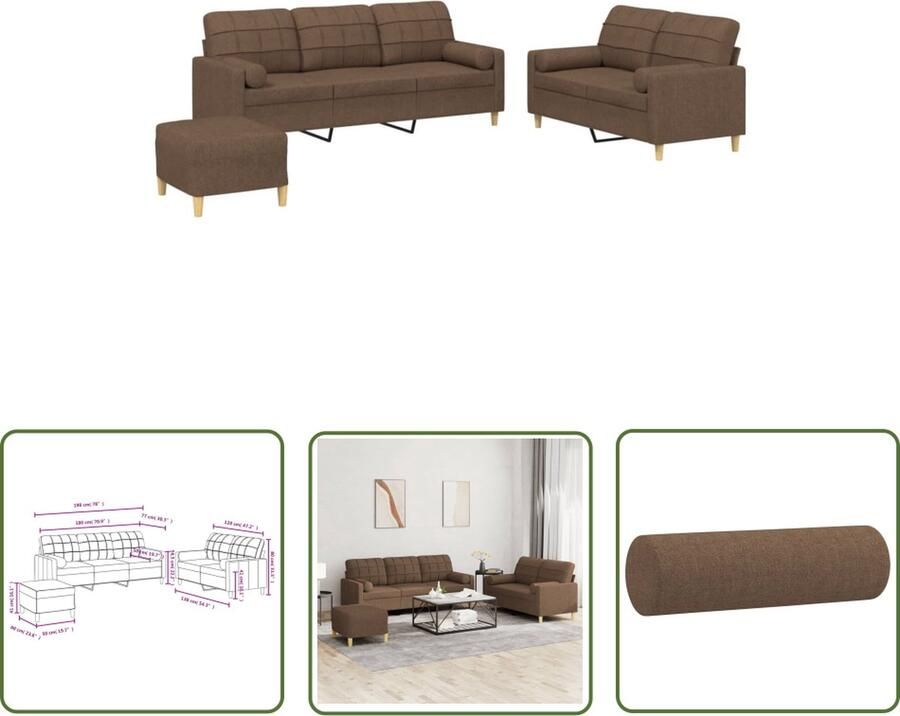 The Living Store 3-delige Loungeset met kussens stof bruin Loungeset Tuinmeubelen Buitenset Bruine Meubels Stoffen Loungebank