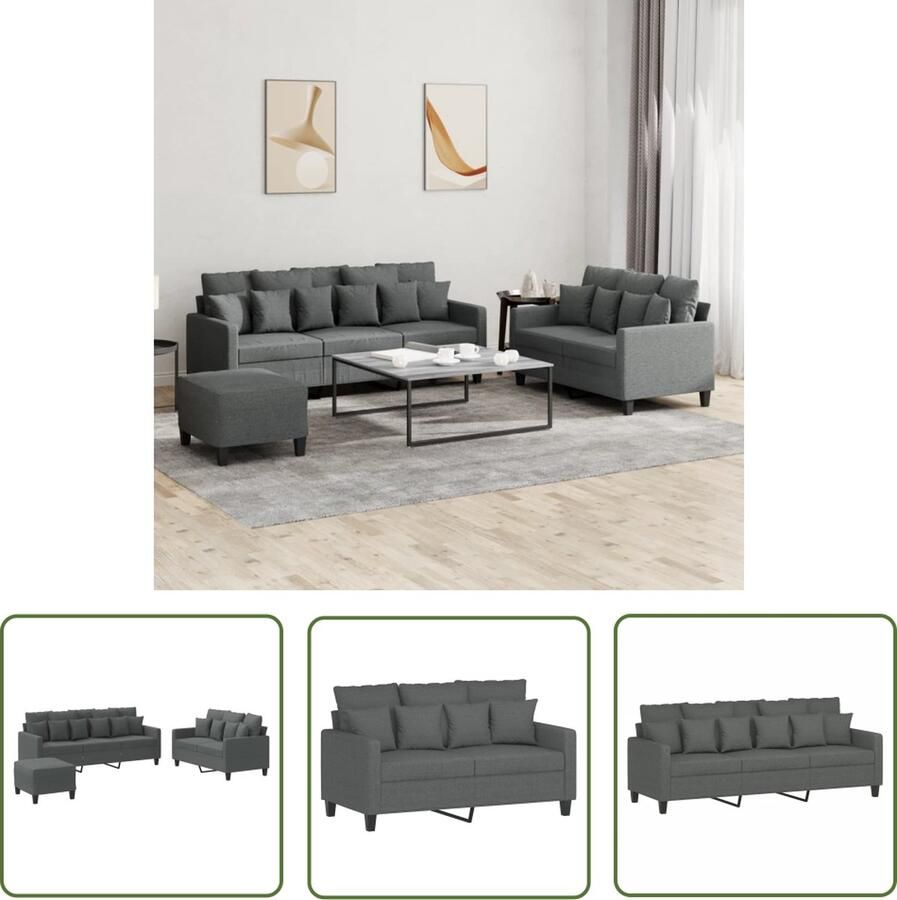 The Living Store Loungeset Donkergrijs 2-zitsbank- 138 x 77 x 80 cm 3-zitsbank- 198 x 77 x 80 cm Voetenbank- 60 x 50 x 41 cm