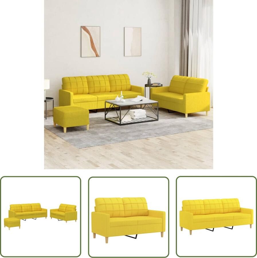 The Living Store Loungeset 2 zitsbank + 3 zitsbank + voetenbank 138x77x80cm + 198x77x80cm + 60x50x41cm Lichtgeel