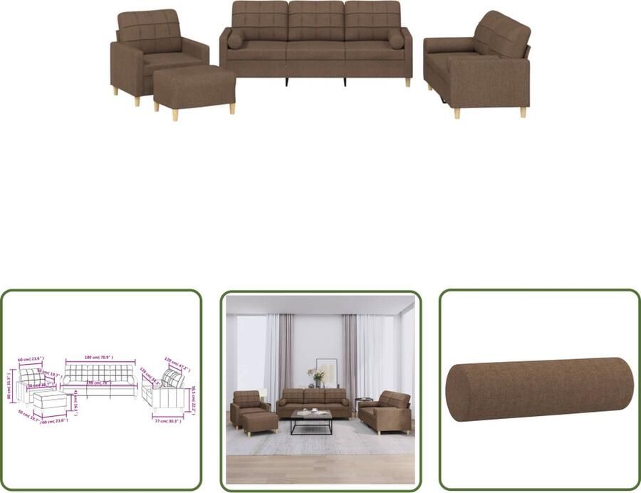 The Living Store 4-delige Loungeset met kussens stof bruin Loungeset Tuinmeubelen Loungehoek Buitendecoratie Relaxset