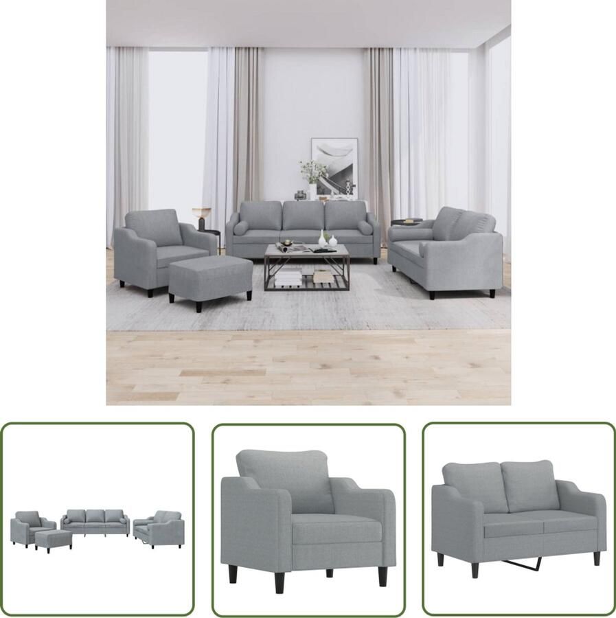 VidaXL Tuinmeubelen Loungeset 4-delige Loungeset met kussens stof lichtgrijs Lounge Set Grijs Meubilair Comfortabele Stoffen Bank