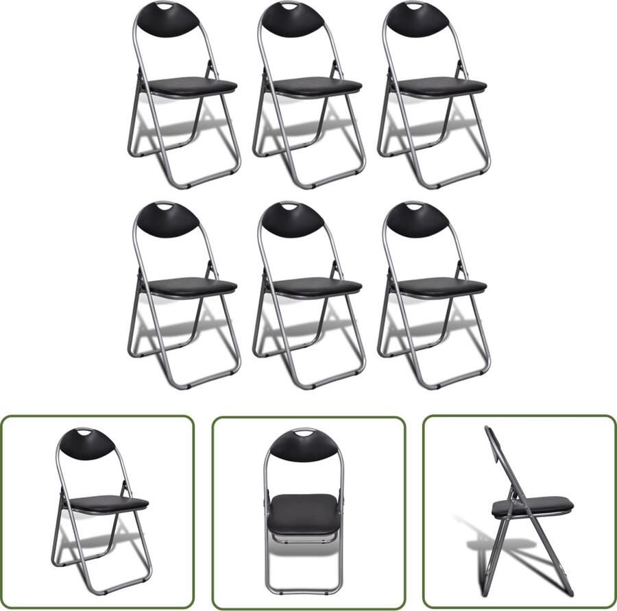 The Living Store Eetkamerstoelen inklapbaar 6 st kunstleer en staal zwart Klapstoelen Tuinmeubilair Eetkamerstoelen Zwarte Stoelen Metalen Stoelen - Foto 2