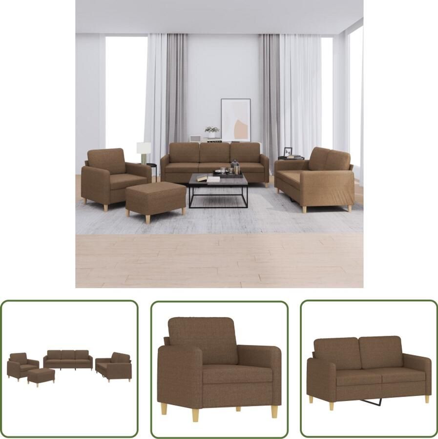 VidaXL Tuinmeubilair Loungebank 4-delige Loungeset met kussens stof bruin Buitenset Loungehoek Relaxfauteuil