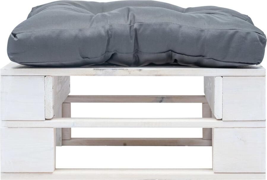 VidaXL Tuinpoef Grijs Kussen Pallet Hout Wit Tuinstoel Buitentijdbank Pallets Bank Lounge Stoelen Relax Fauteuil Balkon Meubilair Outdoor Seating
