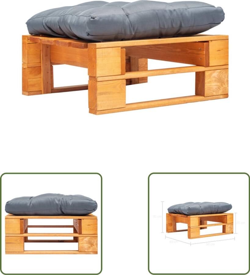 VidaXL Tuinpoef met grijs kussen honingbruin hout Tuinstoel Buis Stoelen Lounge Set Outdoor Meubels Pallets Bank Pallethoek