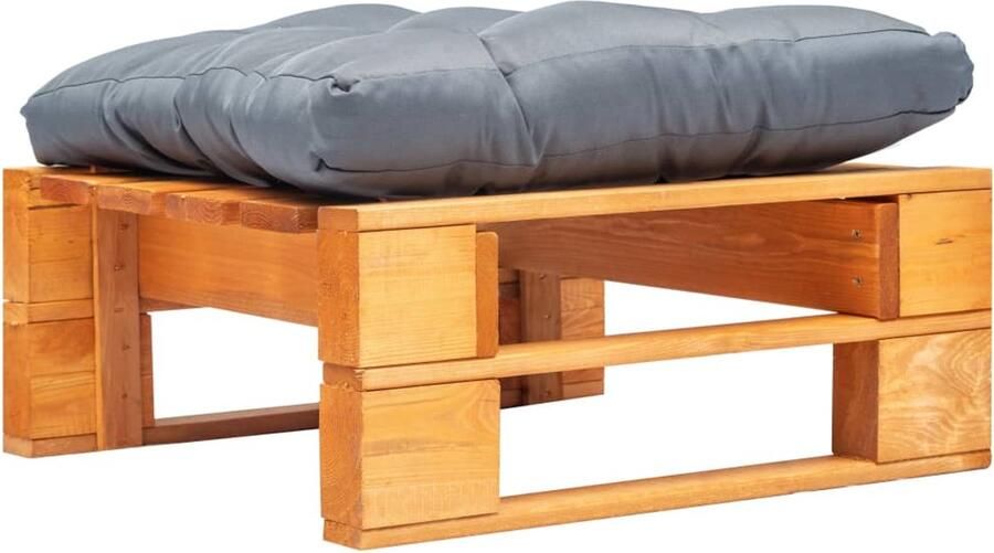 VidaXL Tuinpoef met grijs kussen pallet hout honingbruin Poef Poefs Poefen Pallet Poef - Foto 2