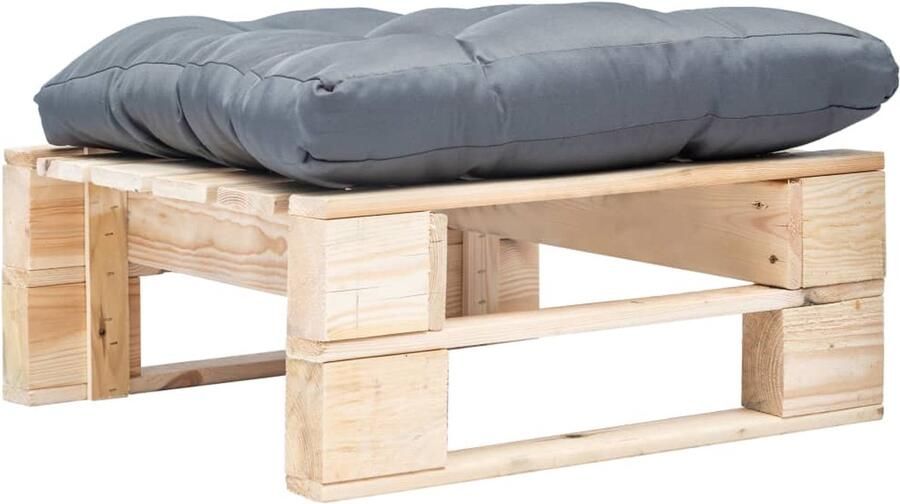 VidaXL Tuinpoef met grijs kussen pallet hout naturel Poef Poefs Poefen Pallet Poef - Foto 2