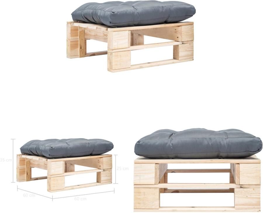 VidaXL Tuinpoef met grijs kussen pallet hout naturel Poef Poefs Poefen Pallet Poef