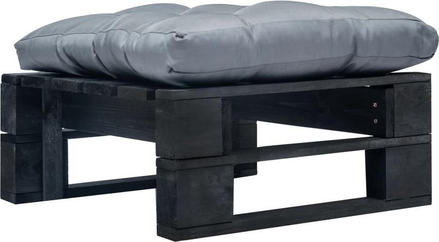VidaXL Tuinpoef met grijs kussen Pallet Hout Zwart Tuinstoel Lounge Stoelen Buitendecoratie Balkon Decoratie Pallethout Meubels Relaxstoelen Outdoor Furniture Garden Chairs - Foto 2
