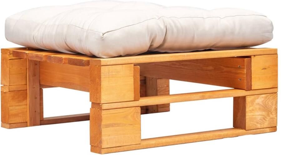VidaXL Tuinpoef met zandkleurig kussen pallet hout honingbruin Poef Poefs Poefen Pallet Poef - Foto 2