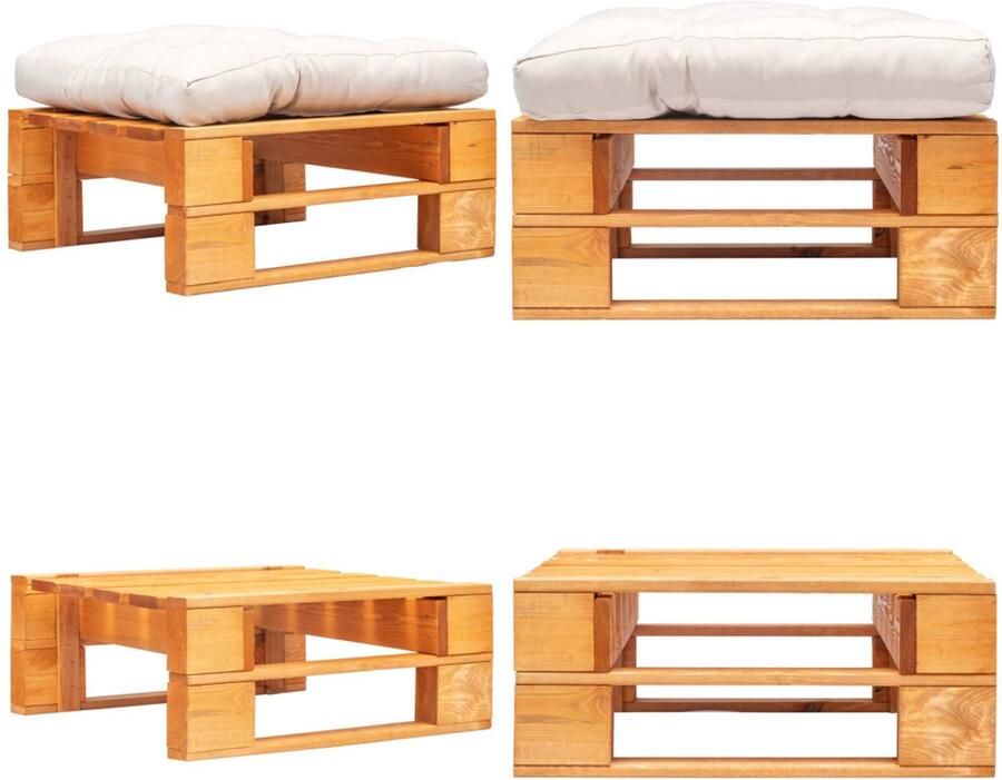 VidaXL Tuinpoef met zandkleurig kussen pallet hout honingbruin Poef Poefs Poefen Pallet Poef