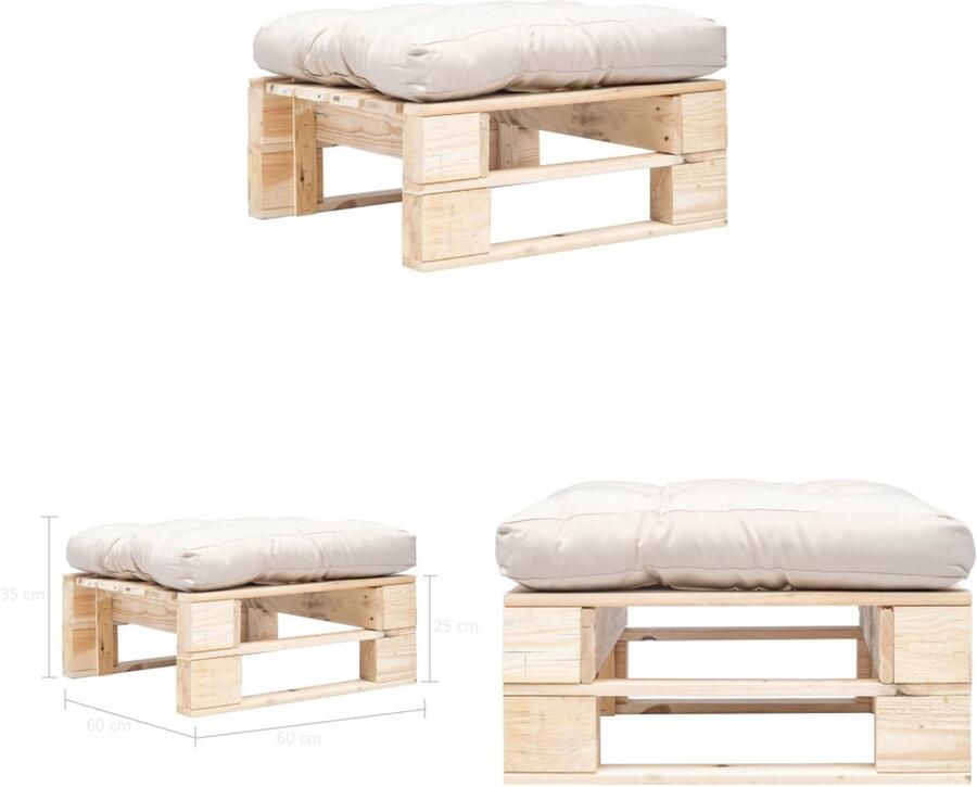 VidaXL Tuinpoef met zandkleurig kussen pallet hout naturel Poef Poefs Poefen Pallet Poef
