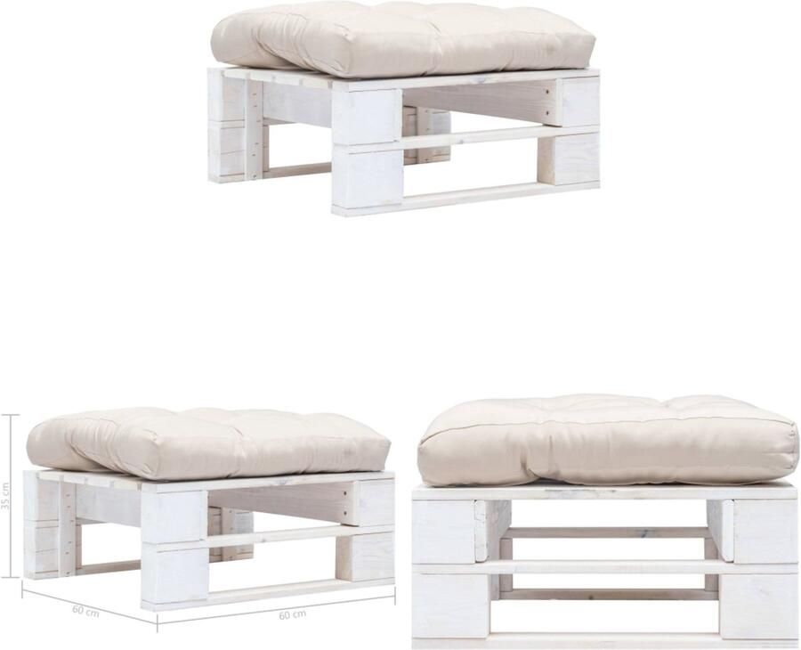 VidaXL Tuinpoef met zandkleurig kussen pallet hout wit Poef Poefs Poefen Pallet Poef