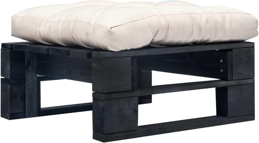 VidaXL Tuinpoef met zandkleurig kussen pallet hout zwart Poef Poefs Poefen Pallet Poef - Foto 2