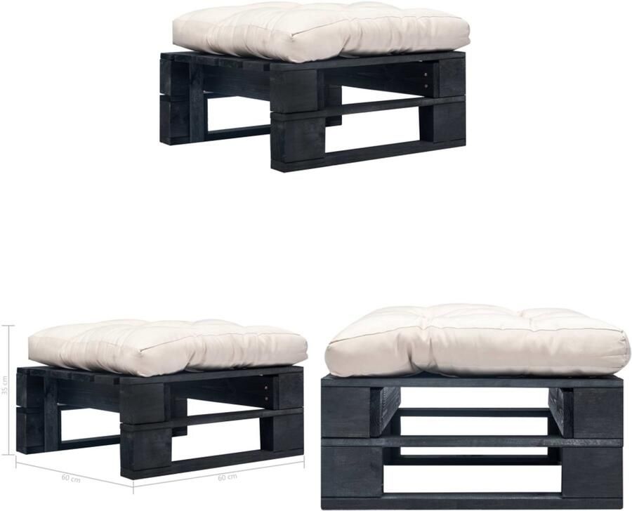 VidaXL Tuinpoef met zandkleurig kussen pallet hout zwart Poef Poefs Poefen Pallet Poef