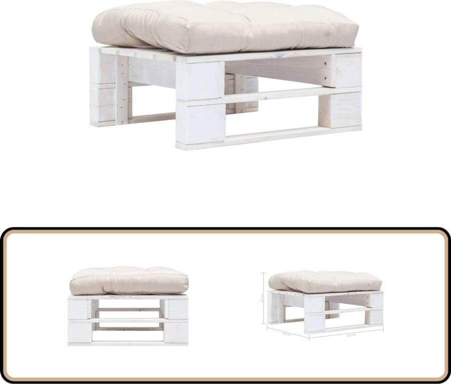 VidaXL Tuinpoef met zandkleurig kussen Tuinstoel Pallet Meubels Buitendecoratie Lounge Stoelen Relaxstoelen Balkon Meubilair Veranda Meubilering Outdoor Seating