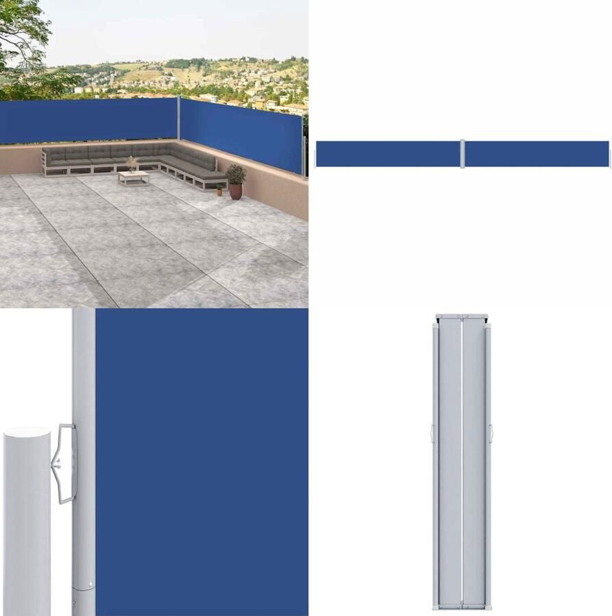 VidaXL Tuinscherm uittrekbaar 117x1200 cm blauw Zonnescherm Windscherm Buitenschilderij Terrassenscherm Privacy Screen Buitenleven Tuinmeubilair Parasol Luifel Blauwe Schermen Scherm Schermen Windscherm Zonnescherm