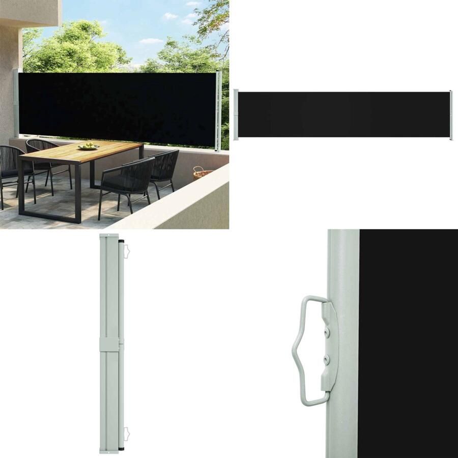 VidaXL Tuinscherm uittrekbaar 140x600 cm zwart Zonnescherm Windscherm Tuinprivacy Buitenschilderij Terrassenscherm Buitenleven Parasol Buitenmeubilair Zwarte Schermen Windscherm Windschermen Zijscherm Zijschermen