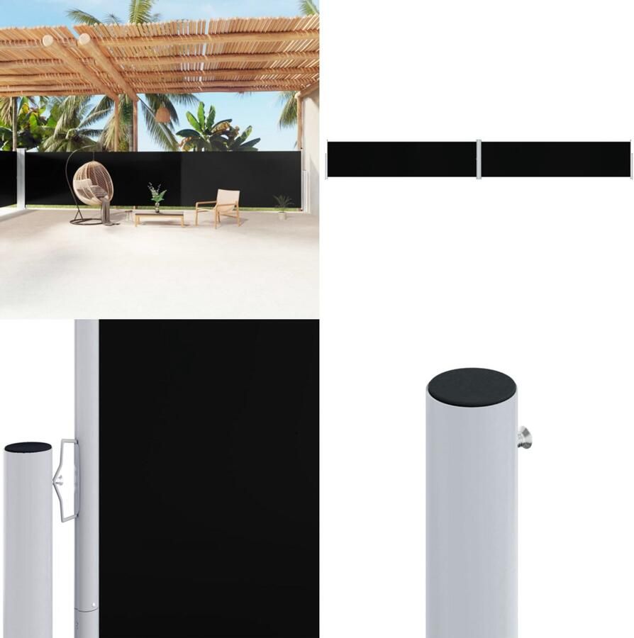 VidaXL Tuinscherm uittrekbaar 160x1200 cm zwart Zonnescherm Windscherm Buitenschilderij Terrassenscherm Privacy Screen Buitenleven Tuinmeubilair Parasol Veranda Overkapping Scherm Schermen Windscherm Zonnescherm