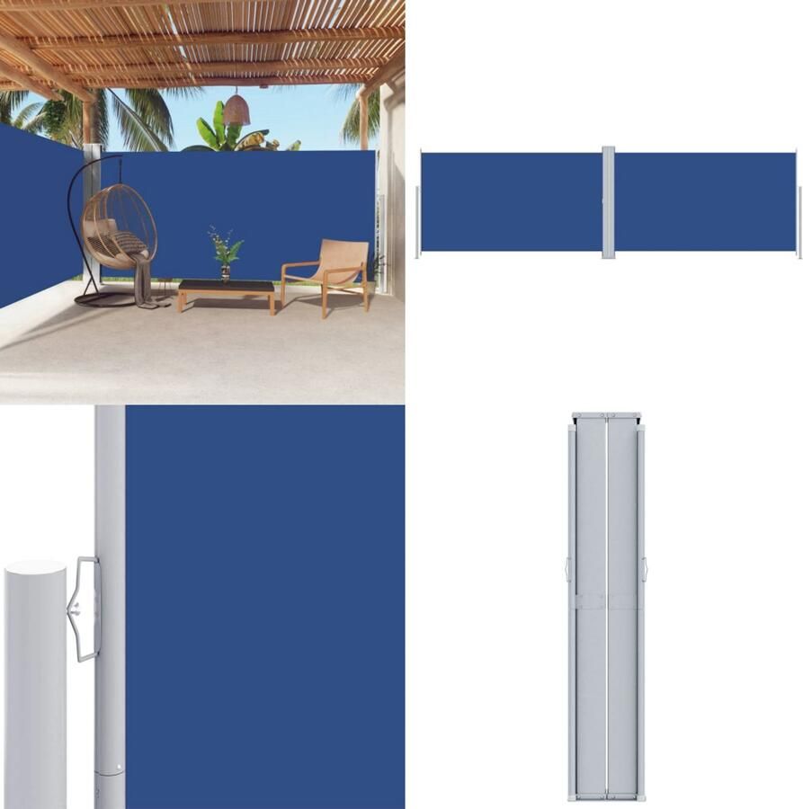 VidaXL Tuinscherm uittrekbaar 180x600 cm blauw Zonnescherm Windscherm Buitenschilderij Privacy Screen Terrassenscherm Tuinaccessoire Parasol Scherm Schermen Windscherm Zonnescherm
