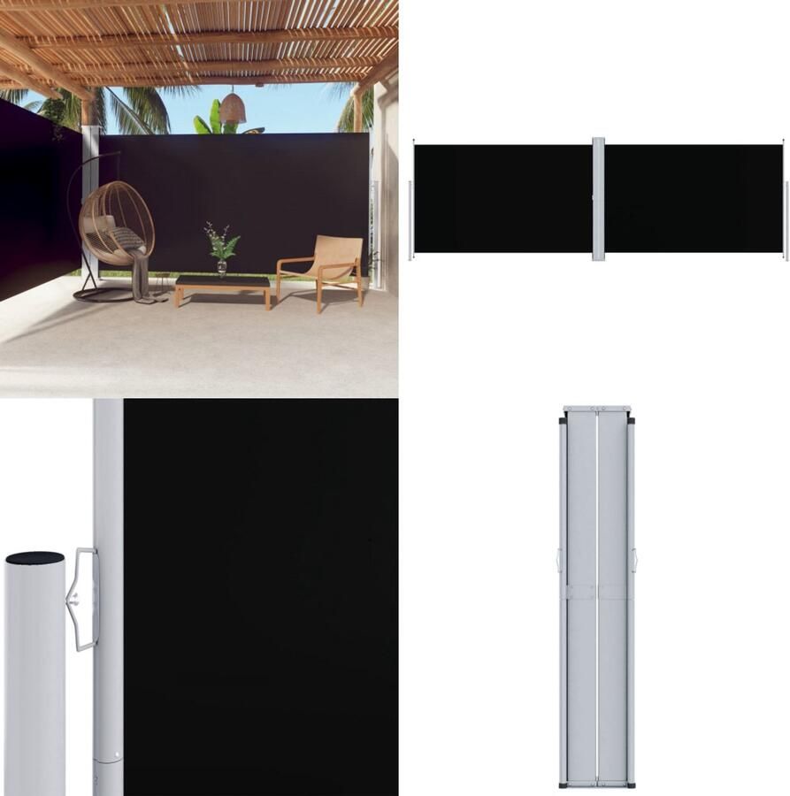 VidaXL Tuinscherm uittrekbaar 200x600 cm zwart Zonnescherm Windscherm Buitenschilderij Privacy Screen Terrassenscherm Tuinaccessoire Parasol Scherm Schermen Windscherm Zonnescherm