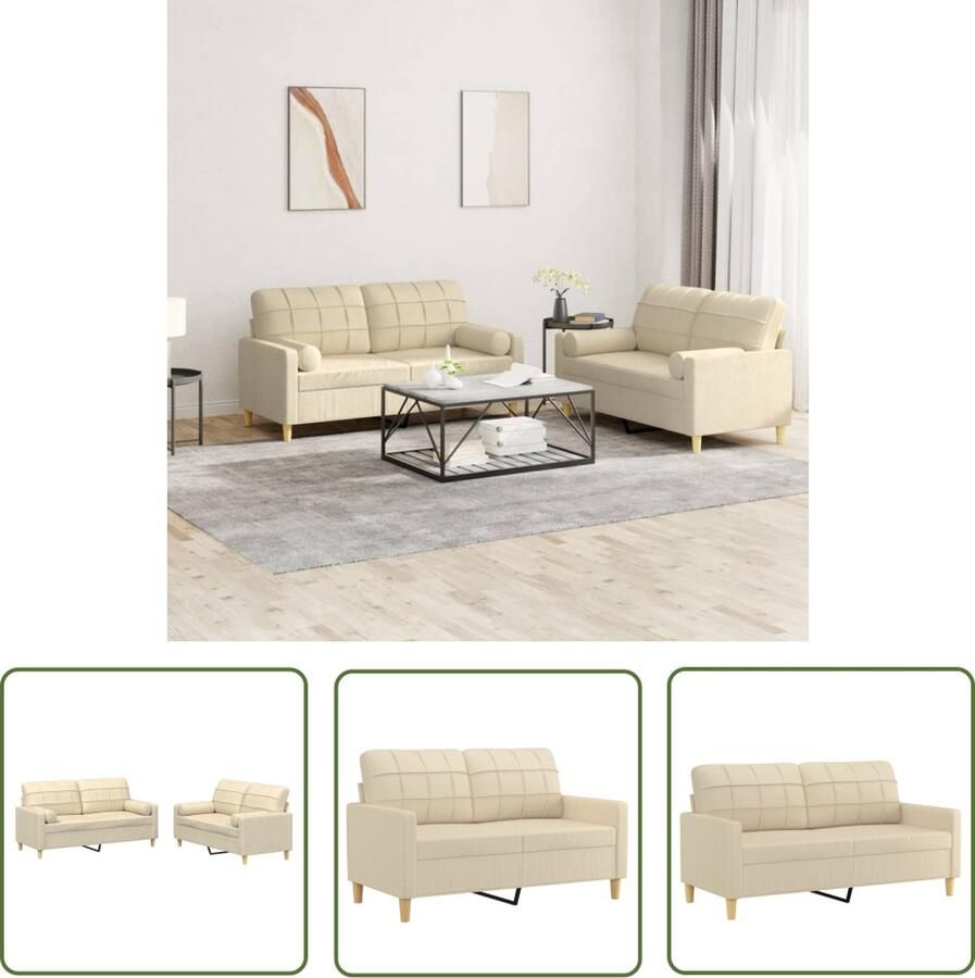 The Living Store Loungeset 2-zitsbank Crème 138x77x80 cm Duurzame stof Loungeset Tuinset Lounge Meubilair Buitenshuis Wonen Creme Kleur