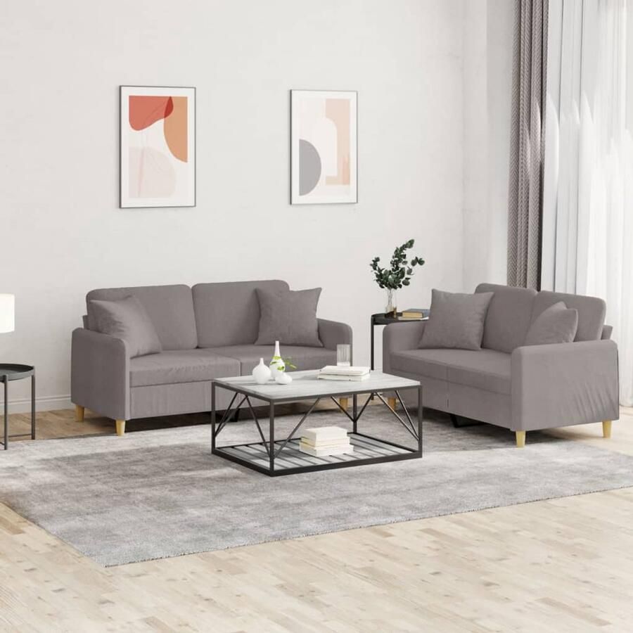 VidaXL Loungeset 2-delig met kussens Taupe Loungebank Tuinset Loungemeubilair Buitendecoratie Stoffen Bank