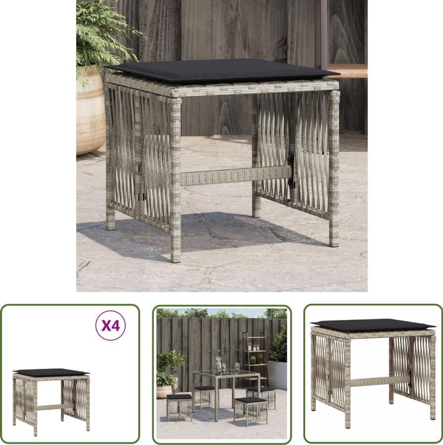 The Living Store Tuinkrukken 4 st met kussens 41x41x36 cm poly rattan lichtgrijs Tuinstoel Tuinset Buitendecoratie Outdoor Furniture Lounge Set